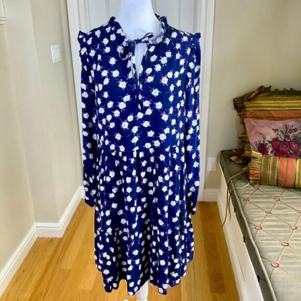 J. Crew Dress Floral Tie Front Blue Purple 2020 (M) - Picture 2 of 11